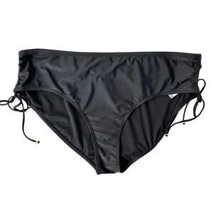 Black Full Coverage Mid Rise Ruched Side Tie Swim Bottoms Size 3X (24W/26W)